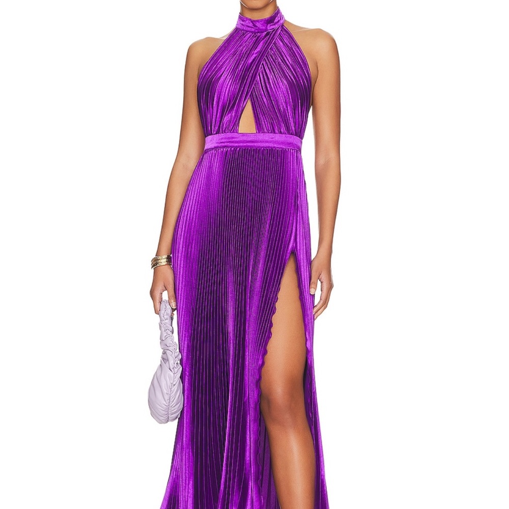 L’IDEE Renaissance Split Gown in Arabia Elegant Purple Halter Maxi Dress